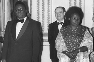 A picture taken in 1977 shows President Juvenal Habyarimana, left, and his wife, Agathe