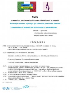 Locandina 7 aprile comunità rwandese a Milano